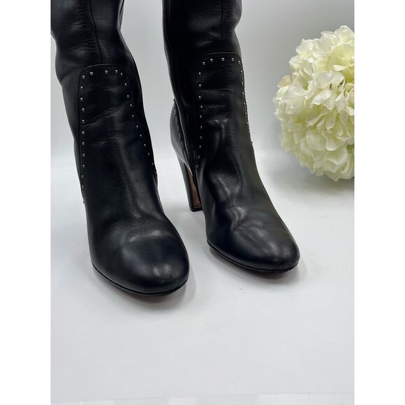 Cole Haan Mica Nk Air Black Leather Tall High Heel Boots Silver Studs 8.5B - Picture 3 of 11